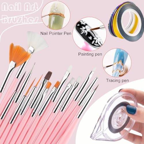 28 Pcs Nail Art Brushes Nail Art Tool Set Resin Nail Art Palette Sculpture Pen 2 Way Acrylic Silicone Carving Pen Dotting Pen Tool Manicure Kit for Home DIY Salon Nail Art (Pink) - color: Pink