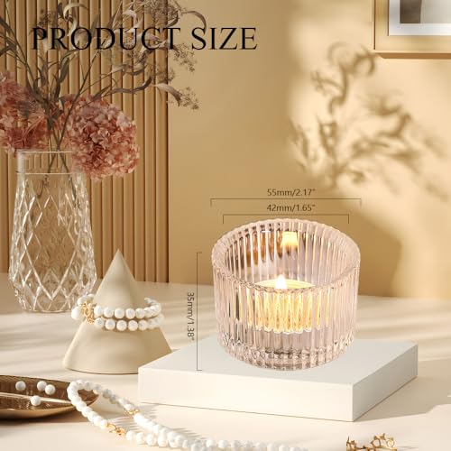 Clear Tealight Candle Holder Set of 2,Glass Votive Candle Holders, Decorative Round Ribbed Candle Holders for Home Decor (Clear) - color: Clear