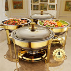 Chafing Dishes for Buffet, 4 Pack 5QT Round Stainless Steel Chafing Dish Set for Home Parties, Christmas Gatherings, Catering Events Complete Buffet Warmer Set (Golden 4) - color: Golden 4