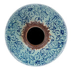Creative Co-Op Decorative Round Terra-Cotta Vase with Floral Pattern with Distressed Finish, Blue