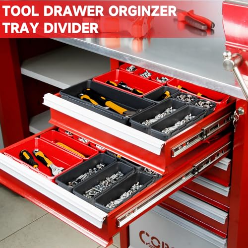 Tool Box Organizer Tray, Toolbox Desk Drawer Organizer, Tool Box Tray, Toolbox Organization Storage for Rolling Tool Chest (60PCS (Black+Red)) - color: 60PCS (Black+Red)