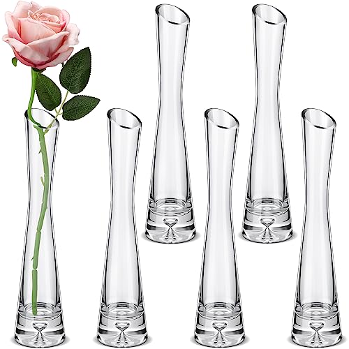 Lallisa 6 Pcs Glass Bud Vases for Centerpieces Maria Modern Clear Small Skinny Decorative Single Flower Bud Vase for Wedding Party Event Home Office Decoration(9.84 Inch,Transparent Color) - color: Transparent Color, size: 9.84 Inch