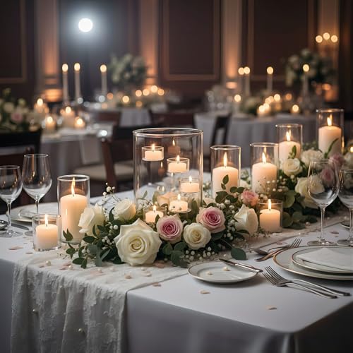 Glass Cylinder Hurricane Candle Holder for Tea Light Pillar Candle Holders Table Centerpiece, Clear Decorative Geometric Candle Holder for Wedding, Party(No.02) - size: No.02