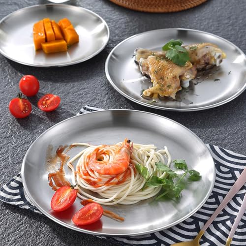 Stainless Steel Plates 2 Set Metal Dinner Dishes 9 Inch Unbreakable Dinner Plates Great for Snack,Nut,cake Picnic, Outdoor Camping Plate - Shatterproof Dishwasher Safe - size: Silver 9 Inch