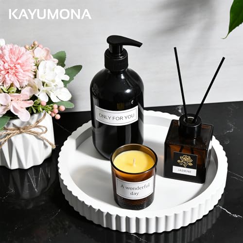 Modern Decorative Tray for Coffee Table, 11" Wooden White Round Small Decor Tray for Candle, Perfume, Vanity, Kitchen Island Counter & Table Centerpiece - color: White