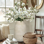 11" Rustic Ceramic Vase with Irregular Flutes Texture & Sand-Grain Surface, Antique Vase for Pampas & Vibrant Flowers, Warm-Toned Style, Beige White - color: 11" Beige White