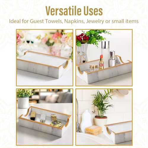 Fete Marble Tray for Bathroom - Guest Towel Holder Tray - 4 x 10 - White Marble - color: Marble Holder