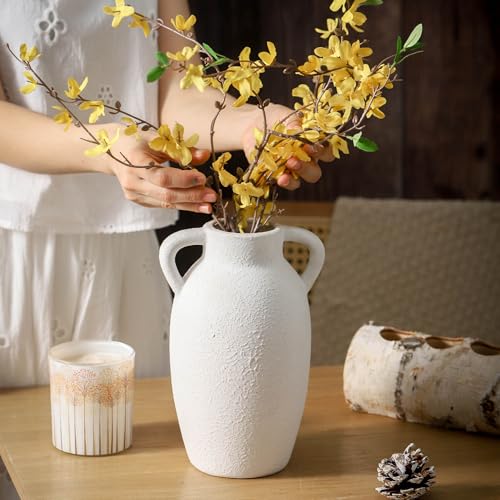 Ceramic Farmhouse Vase with 2 Handles, Boho Decorative Flower Vase for Home Decor, Living Room, Entryway, Table, Shelf Decor, 9.6 Inch - color: 110-2-9.6in