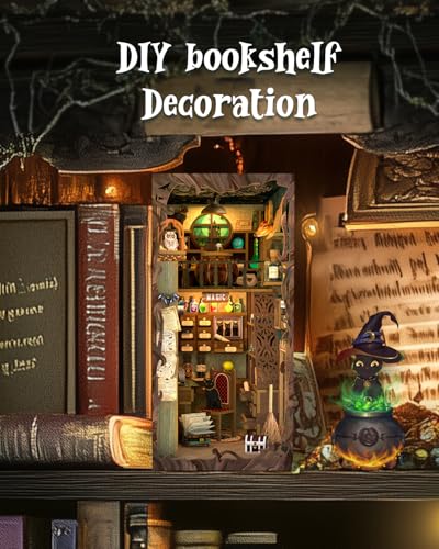 Cutefun Book Nook Kit, DIY Miniature Dollhouse Booknook for Adults, 3D Wooden Puzzle Bookend Bookshelf Insert Decor with LED Light, Gift for Craft Lovers (Magic Pharmacist) - style: Magic Pharmacist