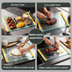 Tempered Glass Cutting Board Set for Kitchen Counter - Dishwasher Safe with Juice Grooves, Non-Slip Silicone Edges & Beveled Grip - 16"x12" & 12"x8" Serving Tray (Yellow) - color: Yellow