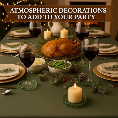 Honeydak Sage Green Glass Pillar Candle Holder Plates 4'' Round Glass Candle Tray Round Coasters for Table Centerpiece Wedding Party Home Bridal Shower Thanksgiving Christmas Decor(12 Pcs) - color: Sage Green