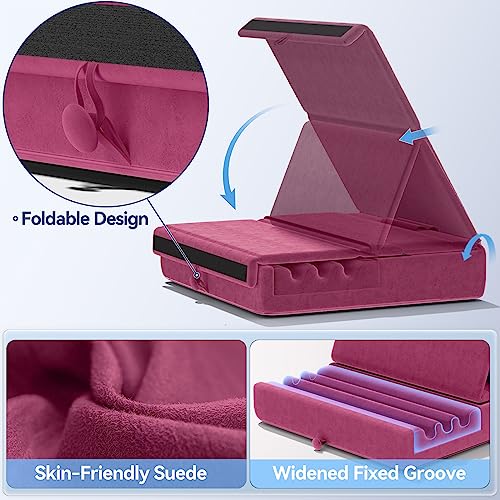 KDD Tablet Pillow Holder, Foldable iPad Stand for Lap, Bed and Desk -Tablet Soft Pad Dock with Pocket & Stylus Mount Compatible with iPad Pro 12.9, 10.5, 9.7 Air Mini 6 5 4 3, Galaxy Tab, E-Reader - color: Purple
