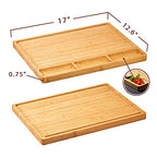 Large Bamboo Wood Cutting Board for Kitchen, Cheese Charcuterie Board with 3 Built-in Compartments and Juice Grooves, Butcher Block (17x12.6") - size: 17"L x 12.6"W