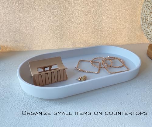 White Small Tray (10 inch), Oval Tray for Bathtub Bathroom Vanity Items, Countertop Organizer, Coffee Accessory, Soap, Perfume. - color: White, size: 10.2" x 5.5" x 1.1"