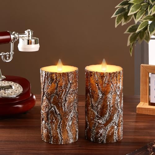 Pine Flameless Pillar Candles Flickering with Remote Timer, Battery Operated LED 3D Moving Flame Real Wax Candles, Set of 2, D3 x H6,Remote Included (Pine) - color: Pine