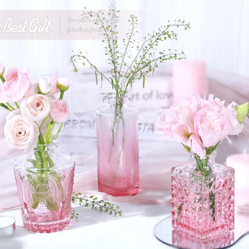 TBWIND Pink Glass Bud Vase Set of 24, Small Flower Vases for Centerpieces in Bulk, Mini Vintage Vase for Wedding Decor, and Home Table Décor - color: 24pcs-pink