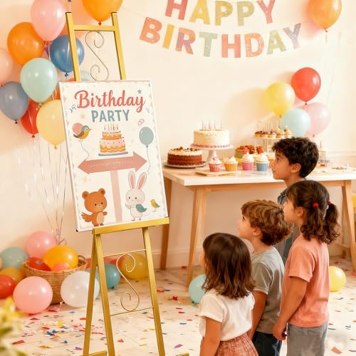 58''H Gold Easel Stand for Sign, Adjustable Welcome Wedding Sign Stand for Display with Chain Support, Heavy Duty Metal Poster Easel Holder for Party Painting, 17'' x 17'' x 58''H（1 Pack） - style: 1pack-Gold