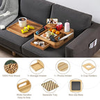 Couch Cup Holder, Couch Tray Cup Holder Sofa Tray, Acacia Wood Large Capacity 2-Tier Wooden Trays with Drawer for Sofa, Bed, Picnic, Drinks, Snacks, Remote, Cell Phone 12.5 * 12.5 in - color: Acacia Wood