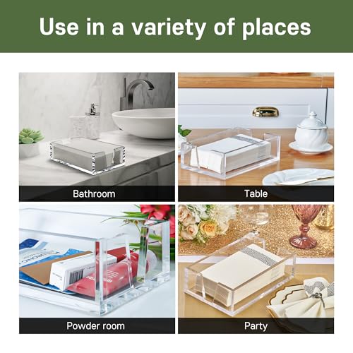 Acrylic Guest Towel Holder Tray for Bathroom – Napkin Holder for Disposable Paper Towels, Hand Towel Organizer for Vanity or Bathroom, Clear Bathroom Accessory, 5.8 x 9.3 x 2.6 Inch Size - color: B - Acrylic Napkin Holder for Bathroom, size: Guest Towel H