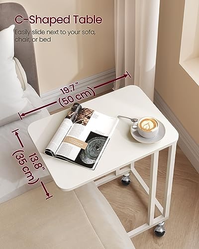 VASAGLE End Table, C Shaped TV Tray with Metal Frame Rolling Casters for Coffee Laptop Mobile Tablet, Industrial Side Table for Living Room Bedroom, 19.7 x 13.8 x 23.6 Inches, Cream White ULNT050W77 - color: Cream White