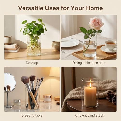 4 Inch Tall Clear Glass Cylinder Vase Flower Vase Decorative Table Centerpiece Arrangement Candle Holder High Hydroponic Floral Vase for Plants Bouquet Wedding Home Decor
