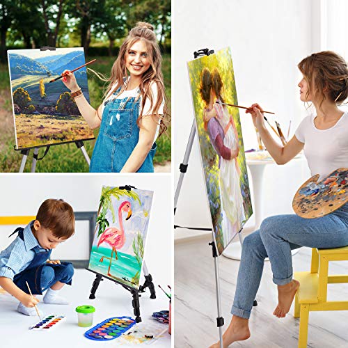 Portable Artist Easel Stand - Adjustable Height Painting Easel with Bag - Table Top Art Drawing Easels for Painting Canvas, Wedding Signs & Tabletop Easels for Display - Metal Tripod - 17x66 inches - style: 66 Inch Argent Silver (2 Pack)