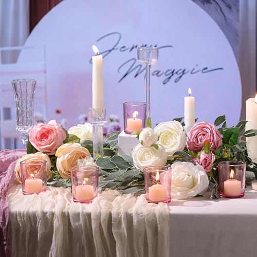 LETINE Pink Votive Candle Holders Set of 36 - Elegant Glass Tealight Candle Holder for Wedding Centerpiece Table Decorations - Ideal Pink Centerpieces for Centerpieces, Graduations, and Bridal Showers - color: Pink