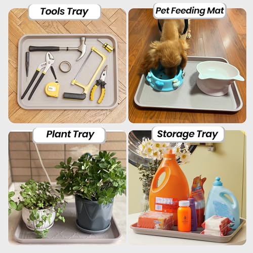 Boot Tray for Entryway Indoor, Heavy Duty Shoe Mat Tray 2 Packs, 16.7"x12.8" Waterproof Mat with Raised Edge, Outdoor Multi-Purpose for Boots, Shoes, Garden, Pets - color: Tan, size: (2Pack) 16.7''x 12.8''