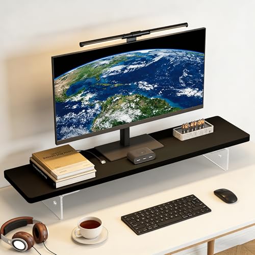 Computer Monitor Stands, Wood & Acrylic Computer Monitor Stand, Desk Monitor Stand Underneath Storage For Office, Home, School Supplies, 31.5" L (Black) - color: Black