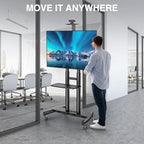 PERLESMITH Mobile TV Stand for 55-90 Inch Flat/Curved Screen TV Max VESA 800x500mm Outdoor TV Cart with Height Adjustable AV Shelf- UL Certificated Rolling Floor TV Stand Holds up to 200Lbs (PSTVMC07) - size: 55-90 Inch