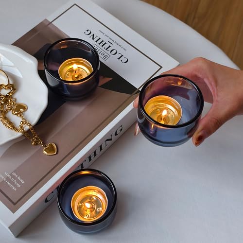 Gurfuy Glass Tealight Candle Holders 6 Set - Votive Candle Holder for Festival Wedding Propose Parties Holiday Table Centerpiece Shelf Decoration Fall Home Decor Blue - color: Darkblue