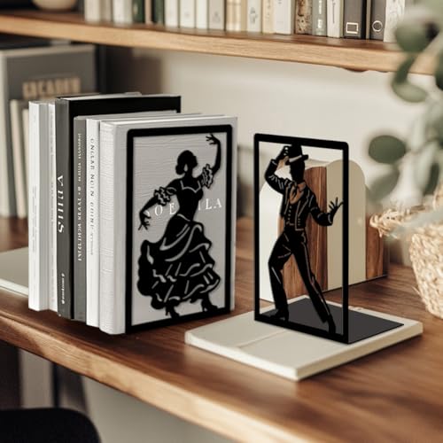 Peacoblue Metal Bookends for Shelves, Modern Decorative Heavy Duty Study Book Ends Stoppers for Office, Desk, Shelf, Room 5.3"x4.3"x7.9" Cast Iron Simple Tall Bookends 1 Pair (Spain Flamenco Dance) - style: Spain Flamenco Dance