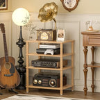 LELELINKY 4-Tier AV Media Player Stand, Natural Stereo Cabinet, Modern Audio Shelf, Wooden TV Stand,Game Console Shelf, Multifunctional Entertainment Center, Suitable for Home, Conference Room - color: Natural, size: 4 Tier