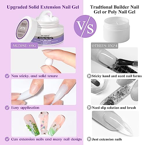 MIZHSE 60g White 3D Gel Nail Art Sculpting, Solid Builder Gel for Nails Non-Sticky Carving Molding Hard Extension Gels Soak Off U V LED for Salon Manicure Home DIY - color: 0-0-White