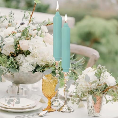 NJAO HOO Mint Green Short Taper Candle 7 Inch Candlesticks Unscented Dripless Tapered Candle Set for Spring Home Decor Wedding Party Dinner Candles, 4 Pack - color: Mint Green, size: 7 In