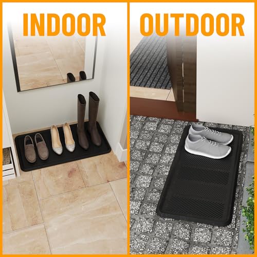 Ottomanson Indoor/Outdoor Boot Tray Non-Slip Rubber 16" x 32" Modern Entryway Mat for Entryway, Patio, Backyard, Garage, 16" x 32", Black - color: Black, size: 1'4" x 2'8" (Tray)