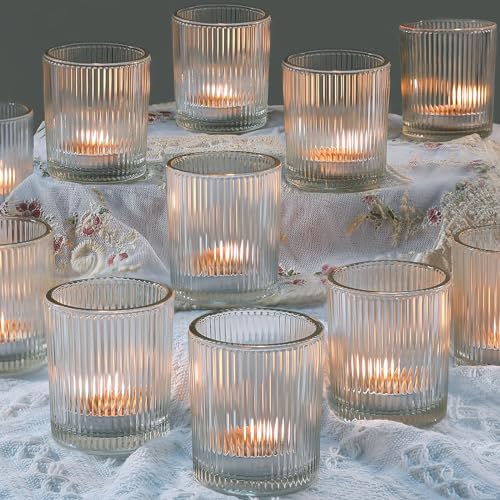 36 Pack Votive Candle Holders Bulk, Clear Tealight Candle Holder for Table Centerpiece, Ribbed Votive Holders for Wedding, Home Decor, Baby Shower Decor, Special Occasions(36) - color: Clear
