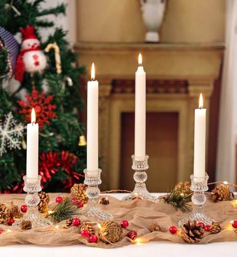 Glass Candle Holder Set of 6, Clear Candlestick Holder & Vintage Candlestick Holder, Taper Candle Holder for Table Centerpieces, Fall, Christmas, Autumn, Thanksgiving Decor - color: Clear, size: Crystal