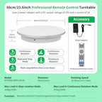 Remote-Controlled Motorized Electric Turntable,Heavy Duty Rotating Display Stand,Speed-Adjustable Rotating Platform,Multi-Mode 360° Photography Turntable for 3D Scan,Photography(23.6in/White) - size: 23.64inch/White/500Lbs Load