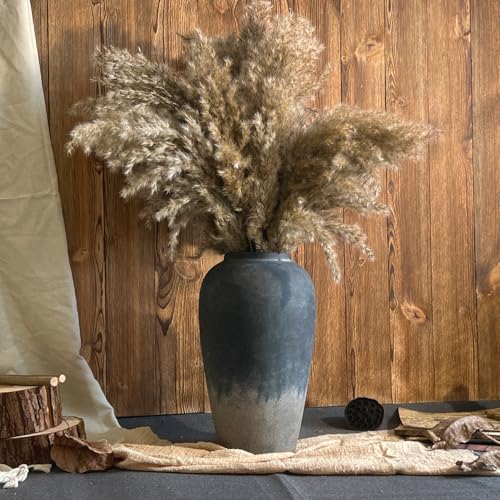 Ceramic Rustic Farmhouse Vase, 12 Inch Black Handmade Pottery Flower Vase for Home Decor, Rustic Living Room Decor, Wedding Gifts, Shelf & Table Decoration - color: Black, size: Small