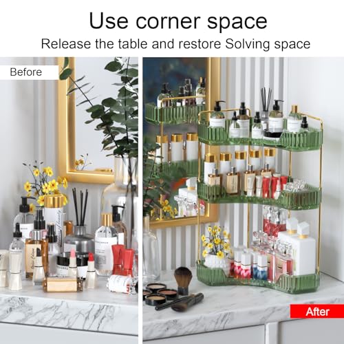 GTI 3-Tier Corner Bathroom Counter Organizer, Large Capacity Makeup Organizer Countertop, Perfume Cosmetics Skincare Vanity Organizers, Exquisite Countertop Storage for Women (Green) - color: Green, size: 10" x 10" x 17.5"