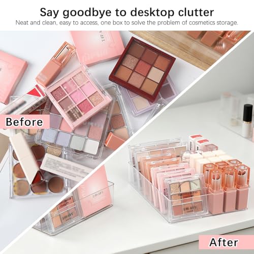 2 Pack Makeup Organizer for Eyeshadow Palette and Lipstick Organizer, 7 Section Divided Makeup Palette Organizer for Lipstick Highlighter, Skincare Cosmetic Display Cases for Bathroom - style: 2-Pack