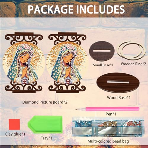 Diamond Art Painting Candlestick Holder Kits, Goddess DIY Shaped Crystal Diamond Art Painting, Woodiness Candle Holder for AromaRelax & Home Decor, Christmas Halloween Ornaments (Double-Sided) - color: Blessed Mary