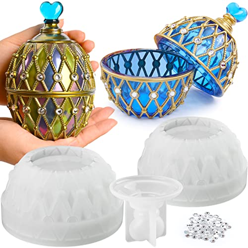 Actvty Jar Resin Mold, Jar Silicone Molds with Lid, Large Resin Jar Mold with 100 Pieces Rhinestones for DIY Trinket Storage, Jewelry Container, Candle Jars, Craft Gifts - color: Rhinestones Jar Mold