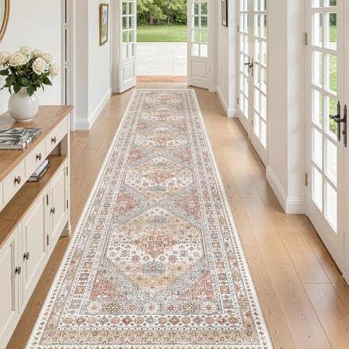 zesthome Washable Runner Rug 2.5x12 - Stain Resistant Entryway Rug,Ultra-Thin Kitchen Rugs, Anti Slip Backing Runner Rugs for Entrance Laundry Room Indoor Hallway (Orange,2.5'x12') - color: Orange, size: 2'6" x 12' (Runner)