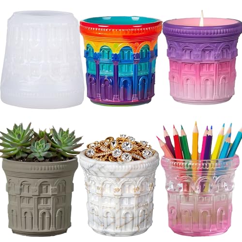 1 Pc 3D Roman Baroque Door Resin Jar Mold European Style Circular Candle Silicone Mold for Epoxy Resin Casting DIY Storage Bottle Jewelry Trinket Container Flower Pot Home Decor Soap - color: Baroque Resin Mold