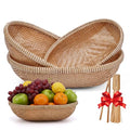 Set of 3 Handwoven Bamboo & Rattan Baskets – Woven Bread Basket & Fruit Bowl for Kitchen Counter, Decorative Wicker Tray for Serving Snacks, Pastries & Table Centerpiece - style: SET3 Handwoven Bamboo Oval Basket