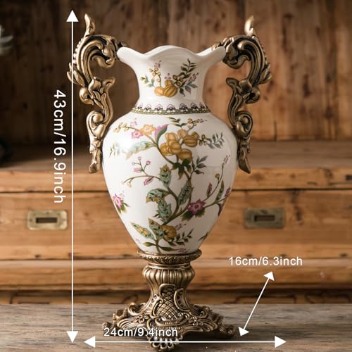 Tall Table Modern Vase,Large Ceramic Flower Vases for Shelf Home Decor,Creative Classic Pink Vase 16.5 inch,Sophisticated Vessel for Decorative Branches and Dried Flower. (Floral Fruity) - color: Floral Fruity