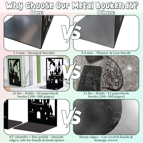 Peacoblue Metal Bookends for Shelves, Modern Decorative Heavy Duty Study Book Ends Stoppers for Office, Desk, Shelf, Room 5.3"x4.3"x7.9" Cast Iron Simple Tall Bookends 1 Pair (Moon and Crow) - style: Moon and Crow