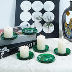 Candleholder Glass Candle Holder Plates Set of 6, Round Glass Candle Tray Plates for Dining Wedding Lantern Festival Party Evening Light, Green - color: Green
